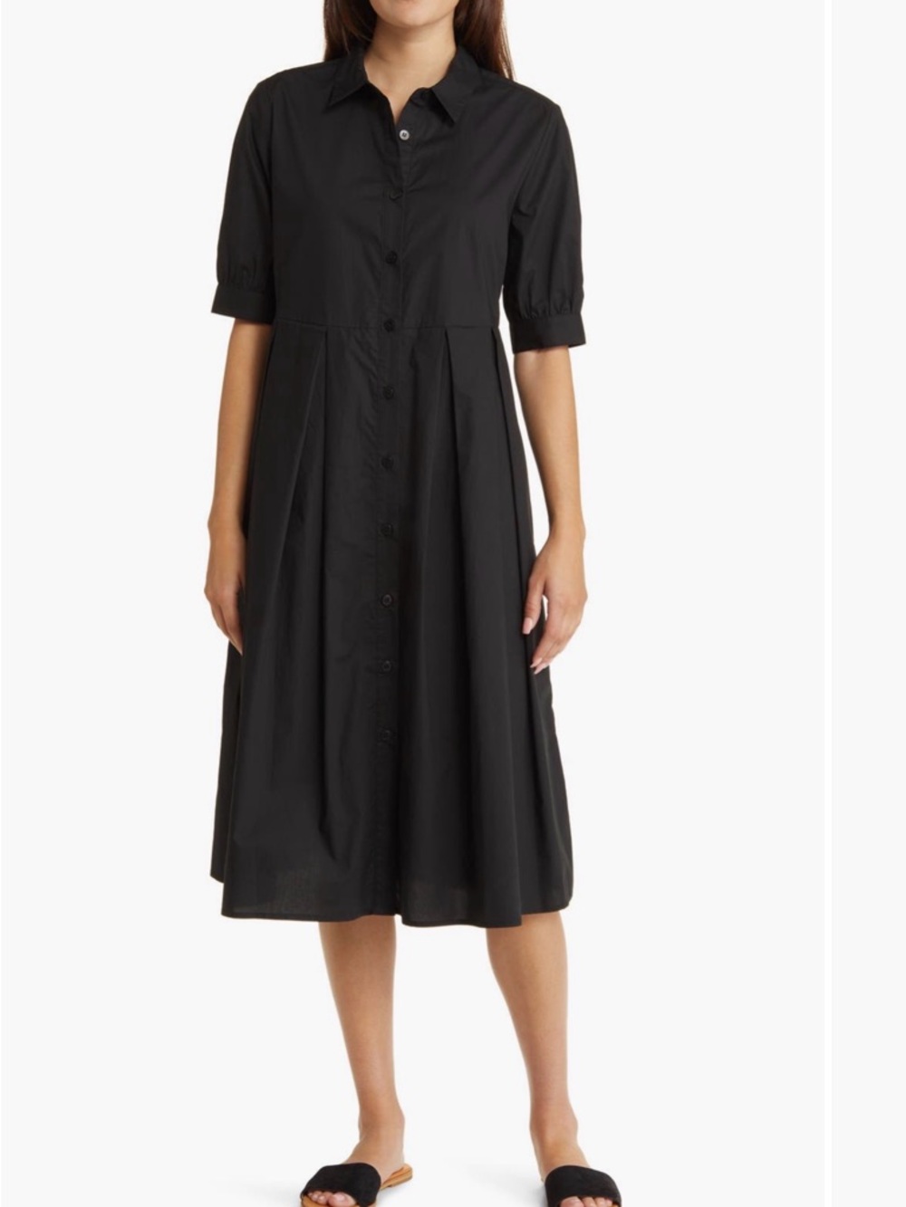 Masai Copenhagen Black Button-Front Pleated Shirt Dress Sz XL